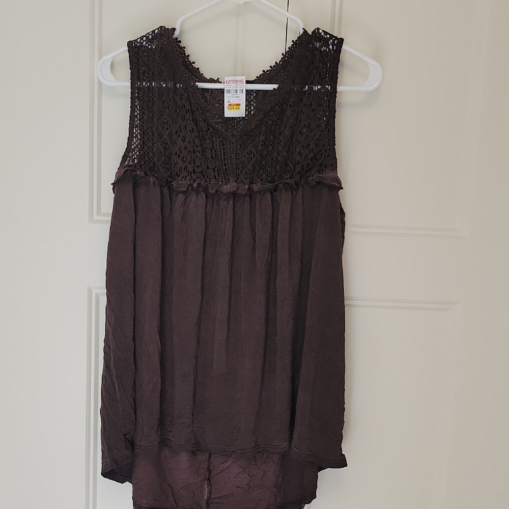 NWT XL Cowgirl Hardware Dark Chocolate Lace Ruffle Trim Tank